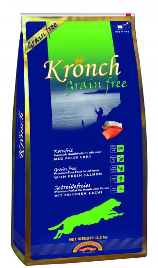 4 SACS CROQUETTE SAUMON KRONCH GRAIN FREE 13.5 KGS PORT OFFERT